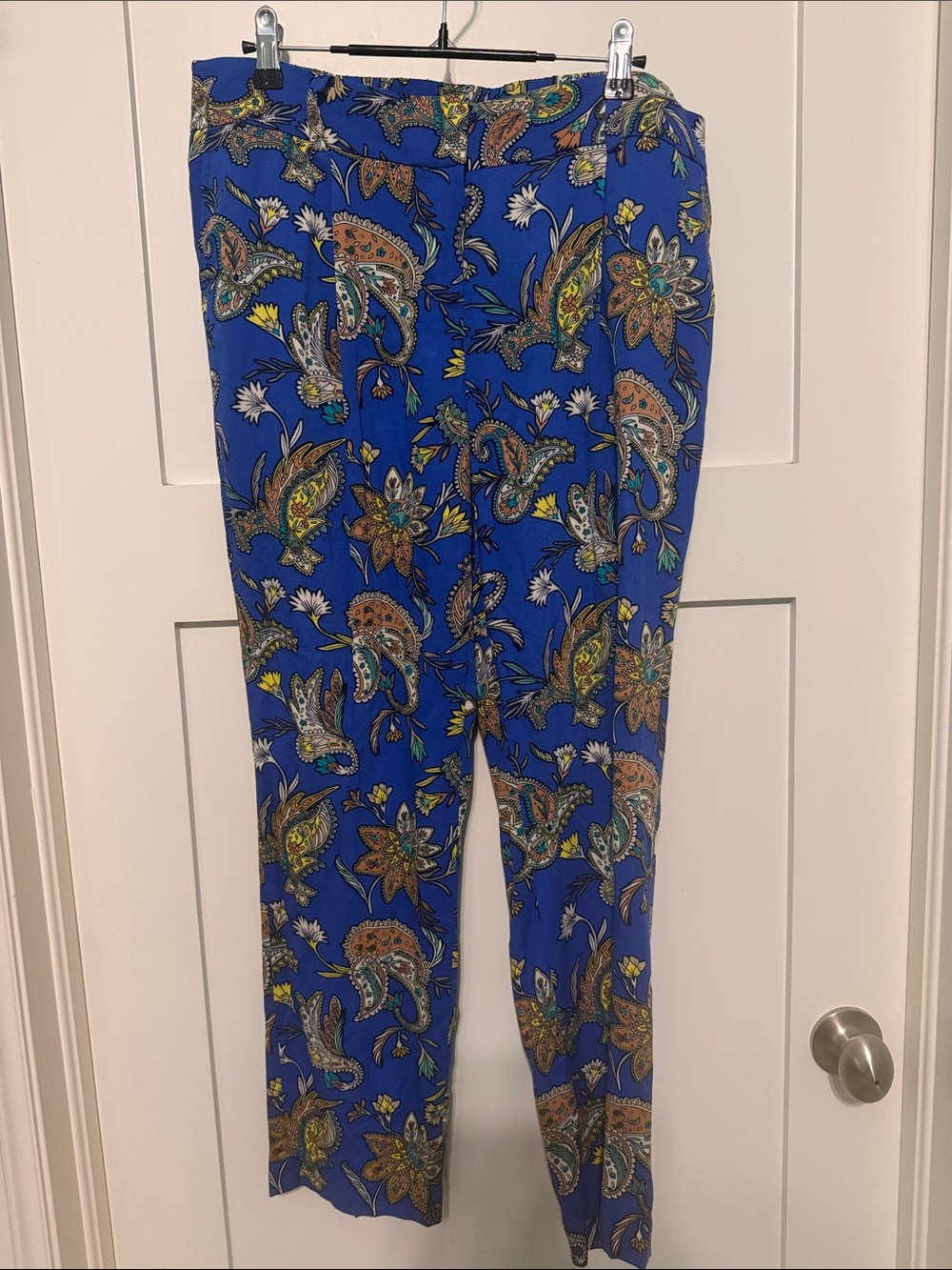 LOFT Petites Blue Paisley Print Women's Bohemian Business Casual Trousers